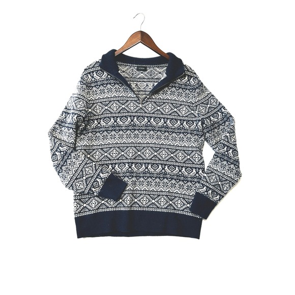 J.Crew Other - J.Crew Quarter Zip Sweater Size L Lambswool Fair Isle Nordic Navy Preppy Large